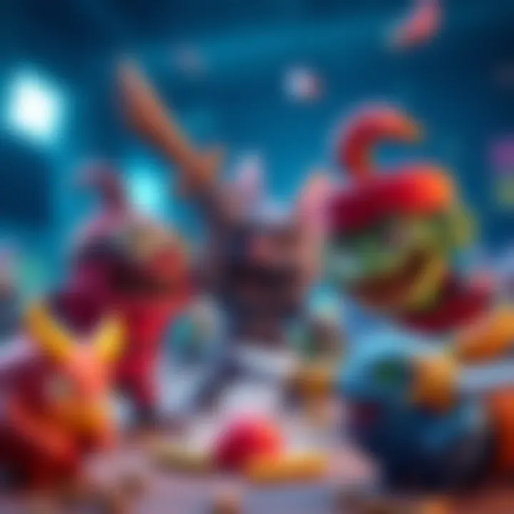 Colorful characters in Silly Dagger 1v3.5 engaging in playful and humorous antics during gameplay