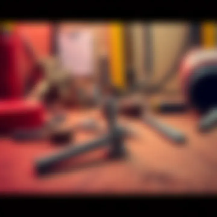 A long silver screw resting on a wooden workbench surrounded by tools and parts, indicating a project in progress.