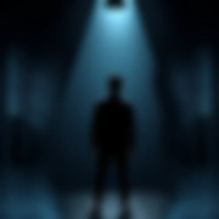 Silvio stands in a dark room, showing signs of emotional turmoil as he contemplates his choices, with shadows reflecting his internal conflict.