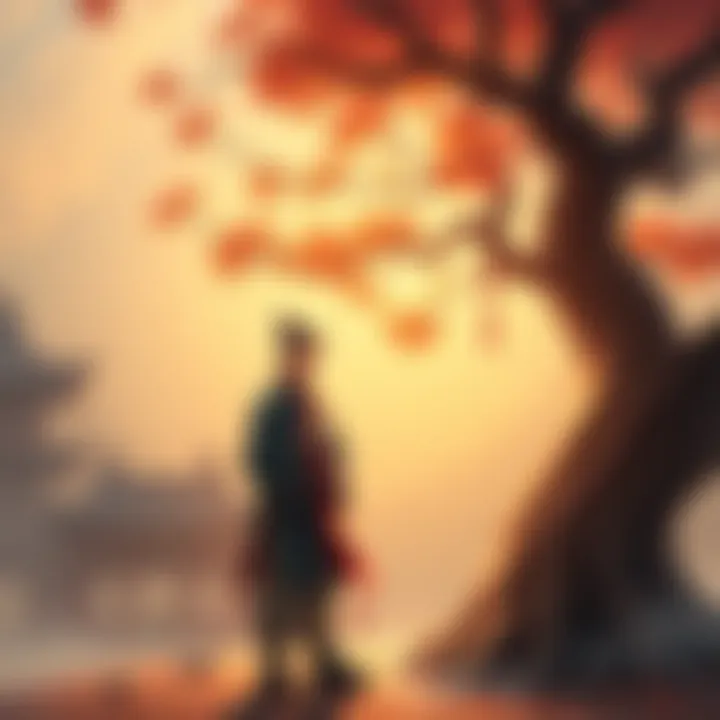 Illustration of Sima Yi's great-grandson standing beside a family tree, representing his historical lineage and contributions.