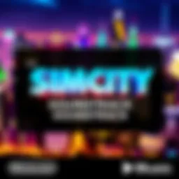A digital cover featuring the SimCity logo with colorful city skyline in the background, highlighting the new soundtrack release on Nintendo Music.