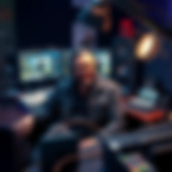 Simon Arish and Wulfric Voice actor Simon Arish in a recording studio, portraying Wulfric from Xenoblade Chronicles 2, surrounded by gaming memorabilia.