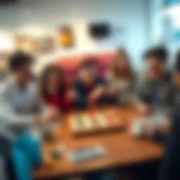 A collage of popular easy-to-learn games like Tic Tac Toe, Sudoku, and checkers on a table with friends playing happily.