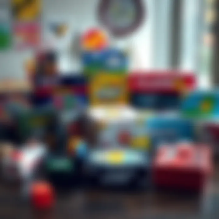 A collection of basic puzzle game boxes displayed on a table, featuring colorful designs and easy-to-understand themes.