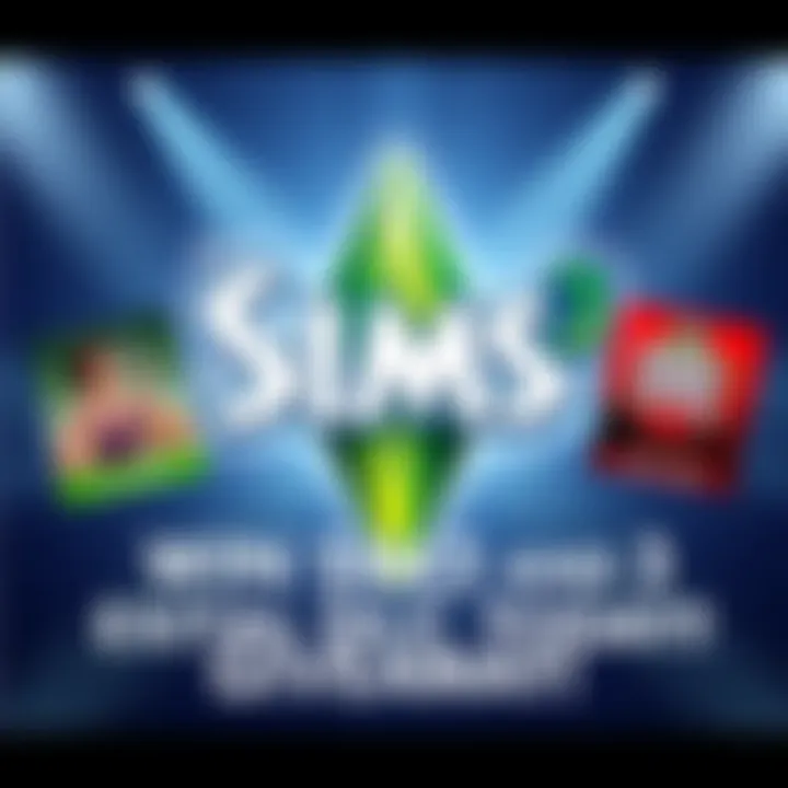 The Sims 3 Giveaway Promotion A colorful promotional graphic showcasing The Sims 3 game with icons of three DLCs: Late Night, High End Loft Stuff, and Date Night, inviting people to enter the giveaway.