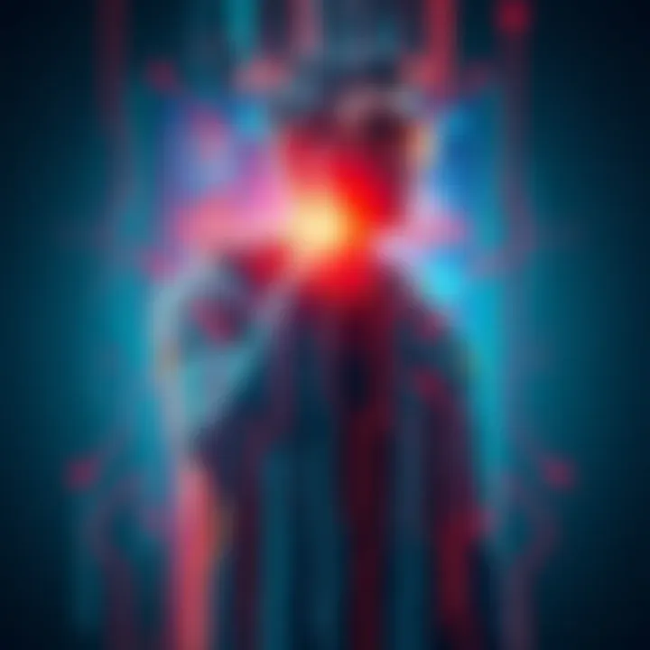 A visual representation of simulated reality, featuring a person surrounded by digital effects and shadows, illustrating the idea of life as a constructed illusion.