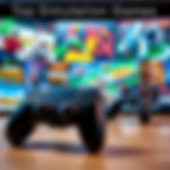 A group of popular simulation games displayed with a game controller in the foreground