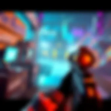 Single-player FPS Gameplay A player character aiming with a weapon in a vibrant game environment, showcasing immersive gameplay and engaging pacing.