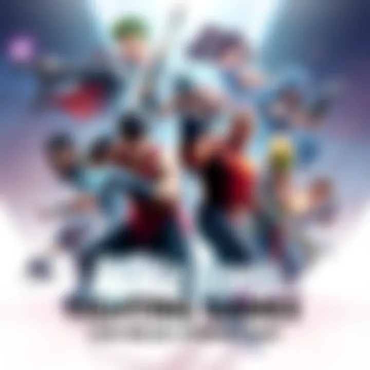 A group of diverse characters from different fighting games showcasing melee combat in an action-packed scene.