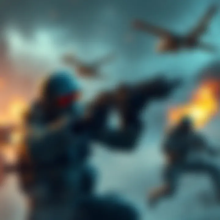 A player character engaging in combat with air support in a first-person shooter game, showcasing action and strategy.