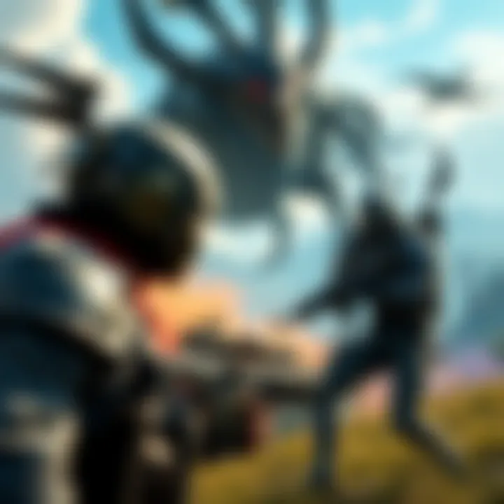 Single Player Game Combat A gamer in an open world environment faces off against roaming enemies, with a lush landscape in the background.