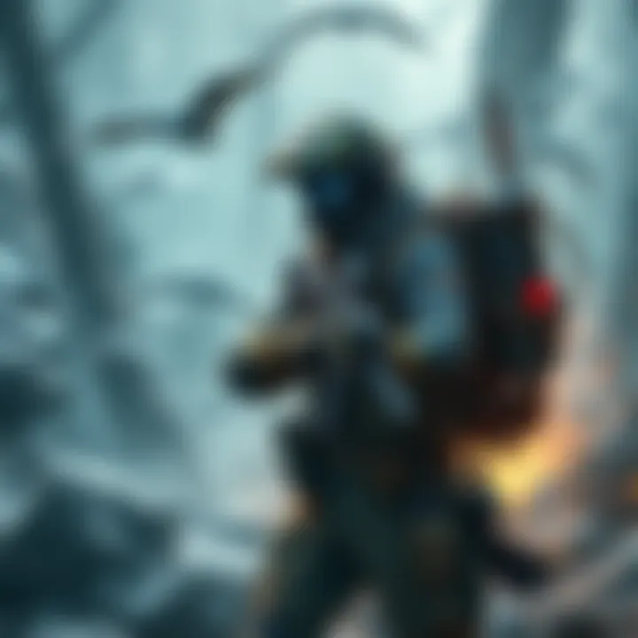 A character equipped with tactical gear and a customizable weapon exploring an open-world environment with RPG elements