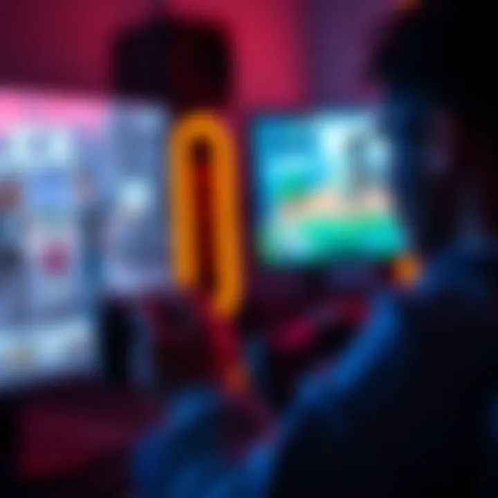 A gamer focused on a screen playing a single player game with a controller in hand