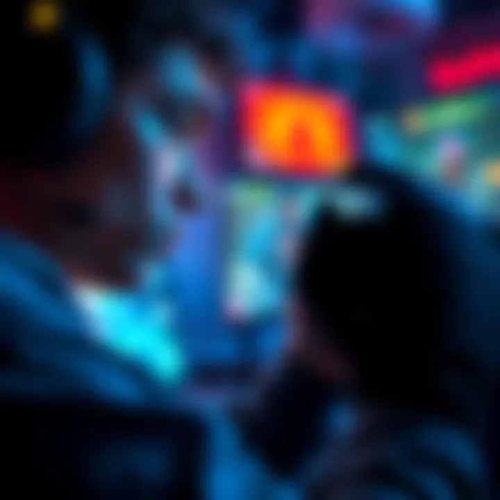 Single-player gaming experience A gamer intensely focused on a video game, with a glowing screen reflecting in their eyes, showing a character in a challenging game environment.