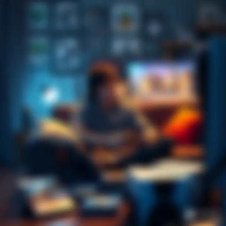 A gamer sitting on a couch, focused on playing single player games on a PS5, with a collection of game cases displayed nearby.