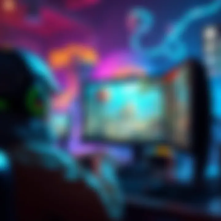 Single Player MMO Gameplay A gamer playing a single player MMO on a computer, showcasing vibrant graphics and an immersive world.