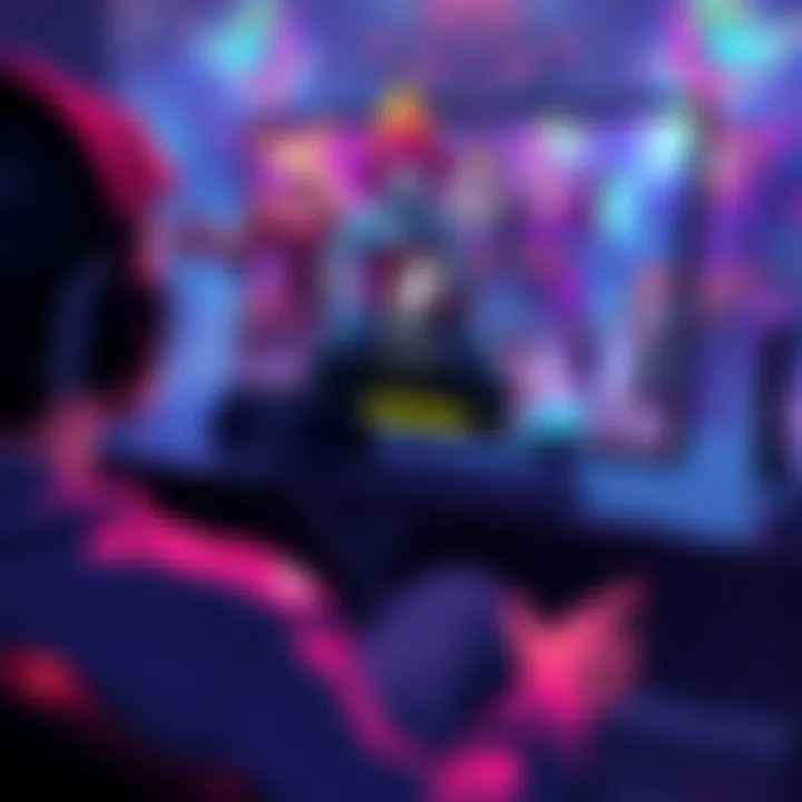 Illustration of a gamer enjoying a single player MOBA-style game with vibrant characters and a pause option displayed on the screen