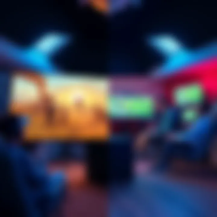 Impact of Single Player vs Multiplayer Games A split screen showing a single player gaming setup on one side and a multiplayer gaming scene with friends on the other.