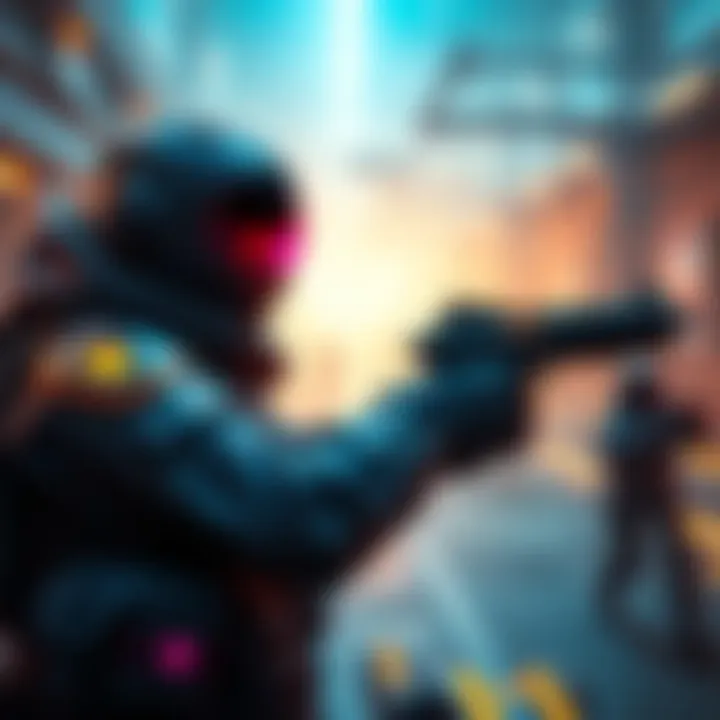 A character in a futuristic setting holding a weapon, engaged in a thrilling singleplayer shooter experience, with enemies in the background.