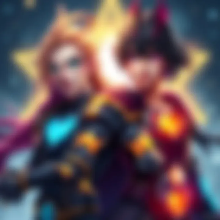 Sirius and Orion, two gaming characters, showcasing their unique features and styles, surrounded by a starry background
