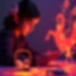 A young girl focuses on creating Shadowgrapher art, showcasing her creativity and innovative layers.