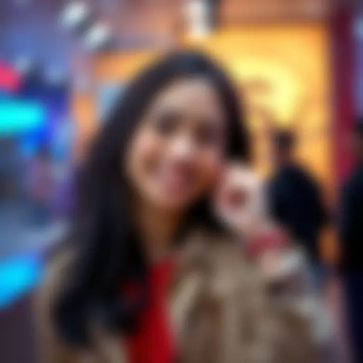 A young woman poses for a photo, looking cheerful and stylish, with a request for opinions on her appearance.