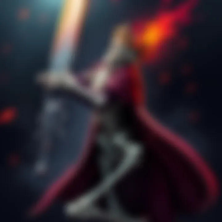 A powerful character resembling a skeleton king, wielding a sword and wearing a crown, surrounded by a dark aura to showcase his abilities.