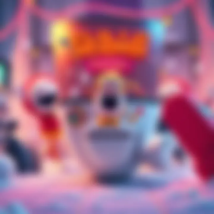 A vibrant scene showing characters from the Skibidi Toilet game engaging in fun activities and challenges