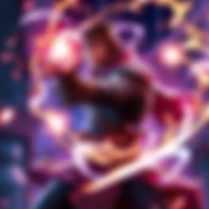 Character casting a spell with skill-based mechanics A character in a fantasy game performing a dynamic spell-casting action using button combos and precise timing, surrounded by magical effects and vibrant colors