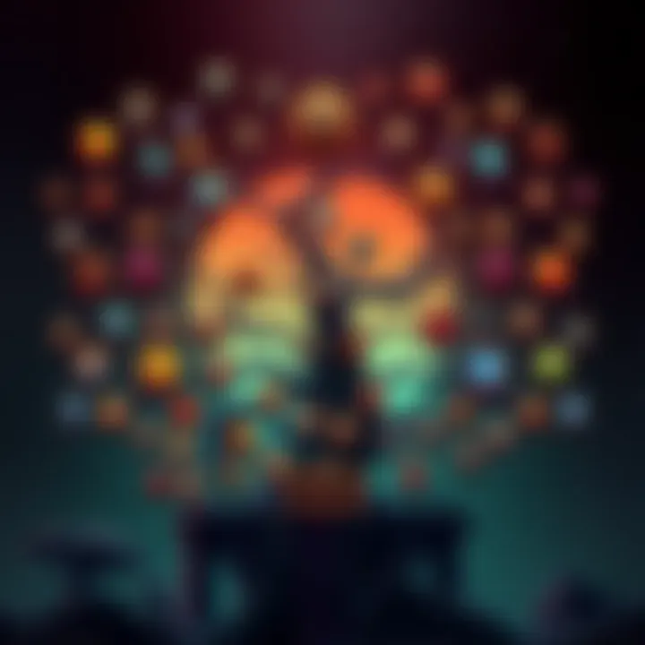 Graphic showing an expansive skill tree with various branches and icons representing skills and passives in an RPG game