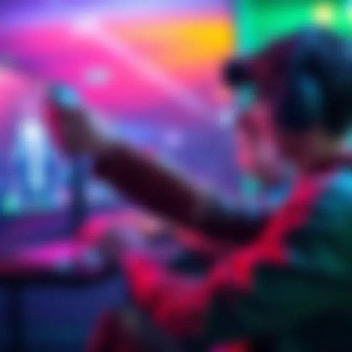 A gamer intensely focused on the screen, performing a skillful play in a popular video game, showcasing strategy and technique.