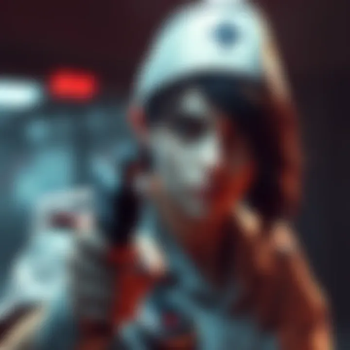 A character known as the Nurse from the game Dead by Daylight, showcasing her abilities as a killer, poised for action with a focused expression.