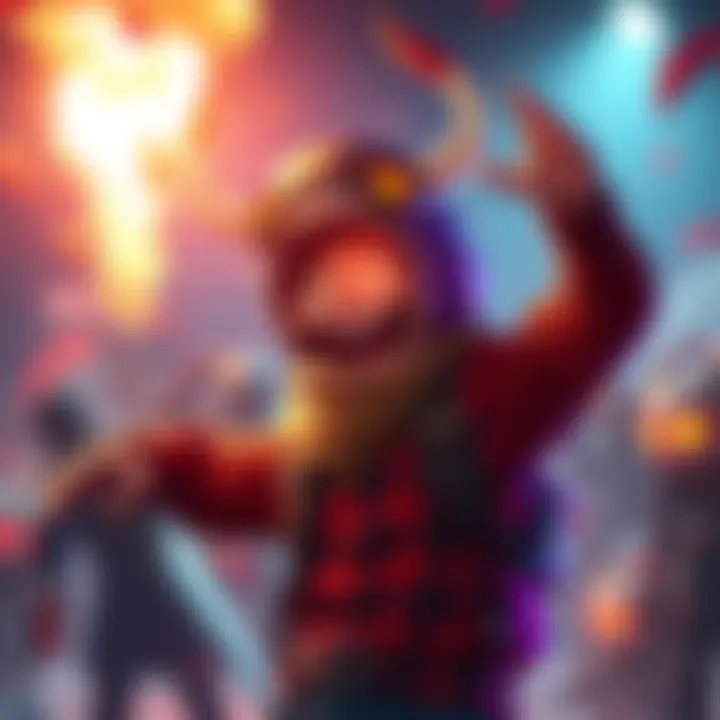 A character celebrating after defeating Skizzo in a video game, showcasing a moment of triumph.