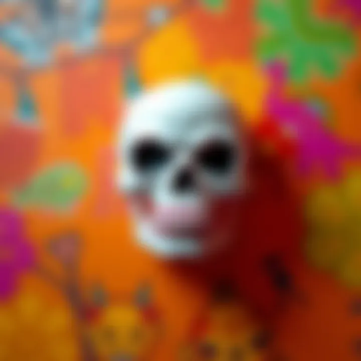 A simple illustration of a skull emoji on a colorful background, symbolizing cultural significance and communication,