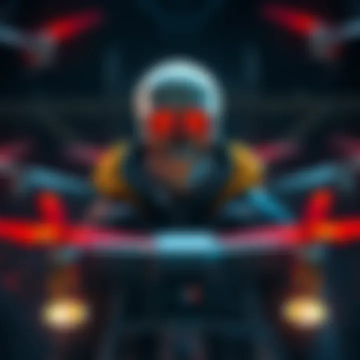 The Skull Merchant character overseeing new drones in a dark environment, ready for the hunt.