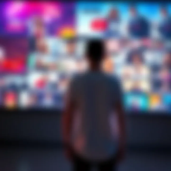 SkyproYtb standing in front of a large screen displaying popular YouTube videos, showcasing their impact on content creation.