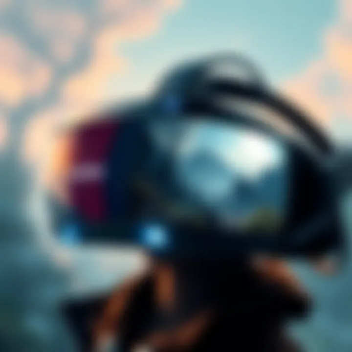 A gaming headset displaying a fantasy landscape from Skyrim, capturing the excitement of fans awaiting its release on PSVR2