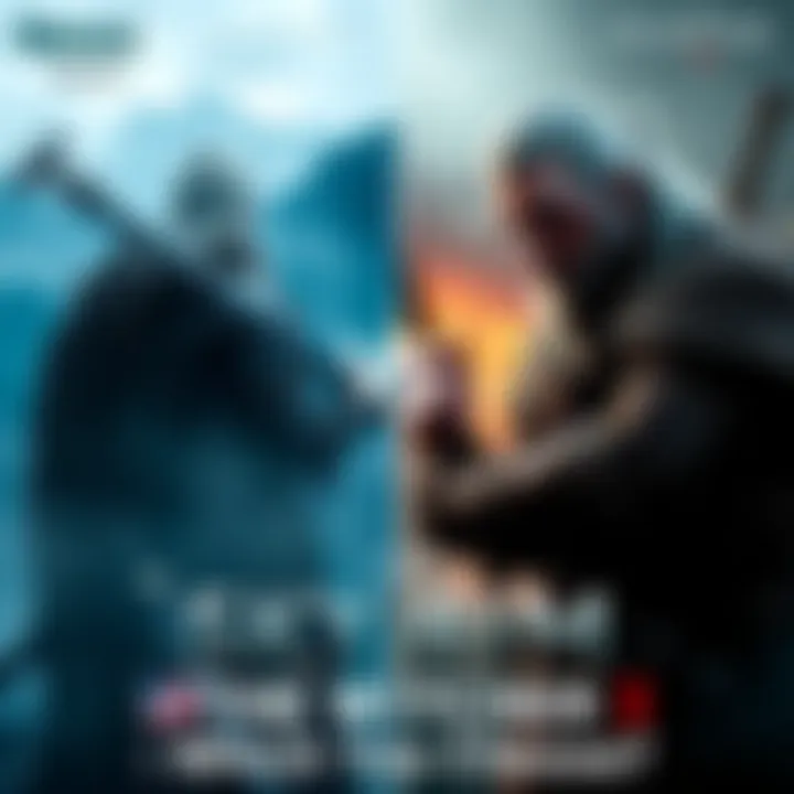A split image showing iconic scenes from Skyrim and The Witcher 3, highlighting their unique worlds and characters.