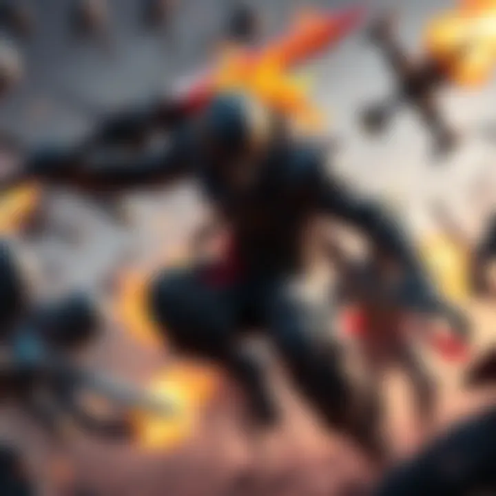 A character named Slark engages in a battle, showcasing his agility and attack style, while surrounded by other game characters