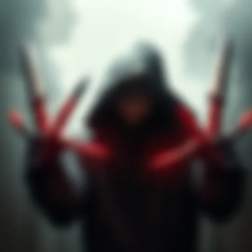 Slasher character with blade arms A slasher character with blades extending from its hands and another variant with new arms sprouting, showcasing different blade origins.