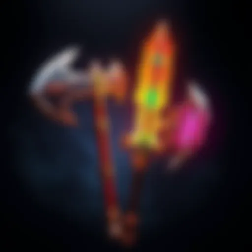 A side-by-side view of Slayer's divine axe and a glowing exotic weapon, highlighting the differences in attack stats.