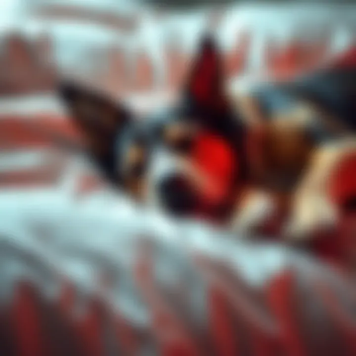 A peaceful dog lying on a soft bed, symbolizing rest and tranquility.