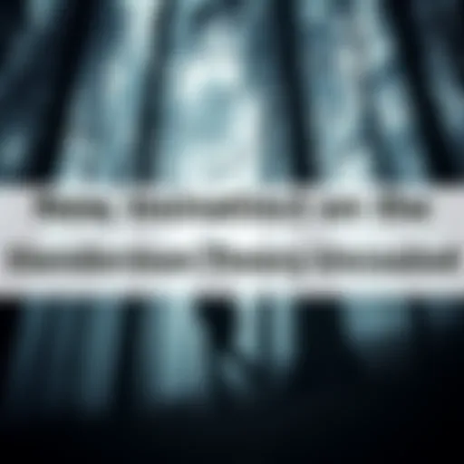 A tall, faceless figure in a dark suit stands among trees in a misty forest, representing the Slenderman legend.