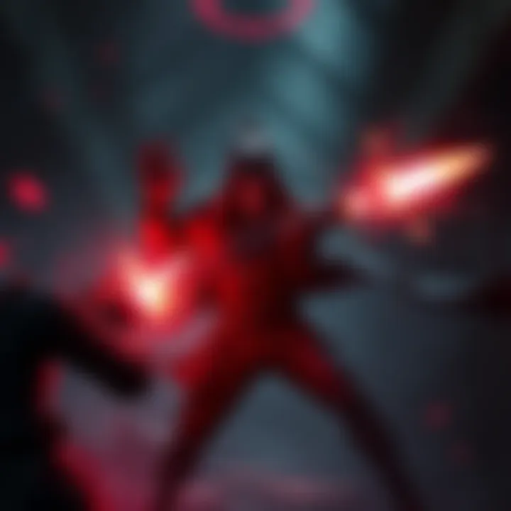 Fighting in Slitterhead A character engages in combat using blood manipulation and strategy in a dark, eerie environment