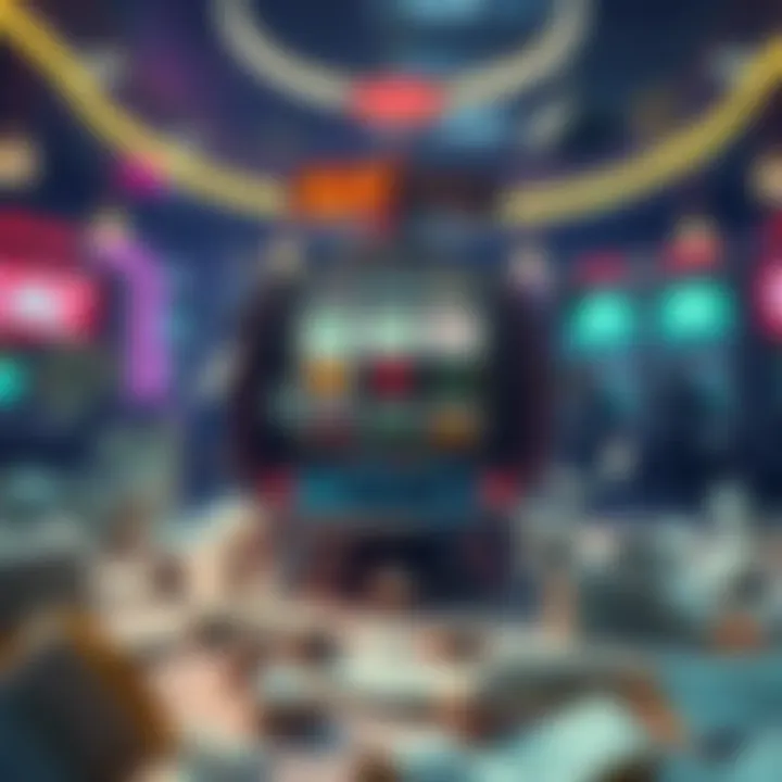 A colorful slot machine surrounded by space currency in Bird City, with players eagerly waiting to try their luck.