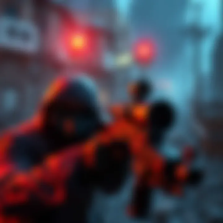 A player tactically aiming in a slow-paced shooter game, showcasing a strategic combat scenario with detailed environments.