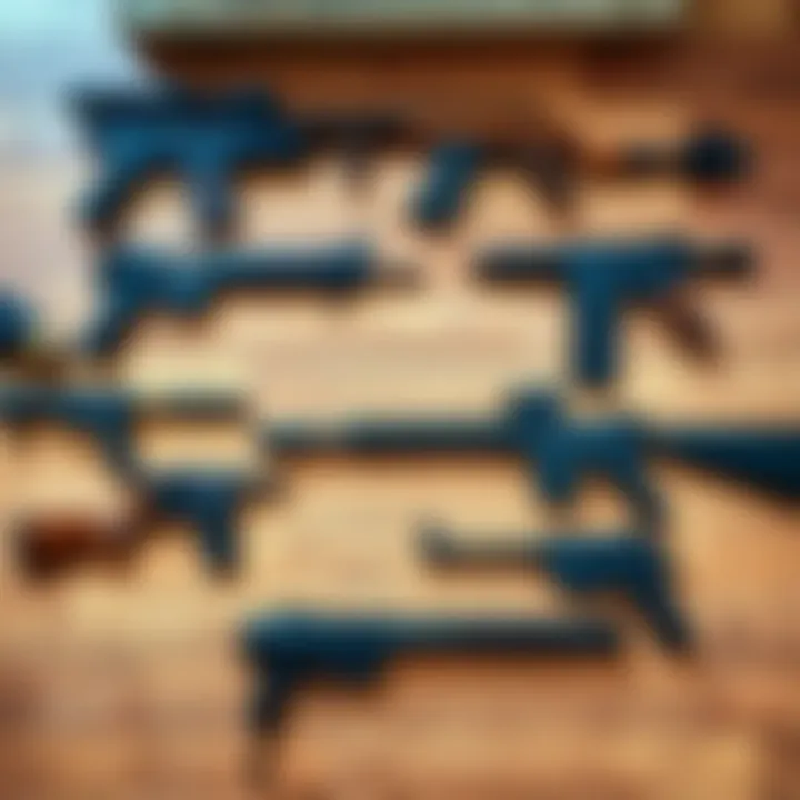 Best Slow Single-Shot Weapons A selection of various slow single-shot weapons laid out on a wooden surface, showcasing their distinct designs and features.
