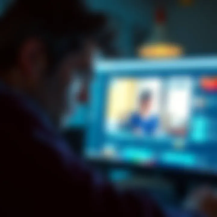 A frustrated person staring at a computer screen with video buffering on Edge browser.