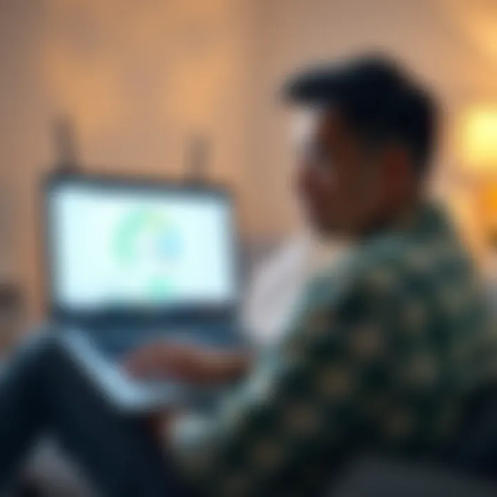A frustrated person sitting with a laptop, displaying a slow Wi-Fi speed test result on the screen, with a wireless router in the background