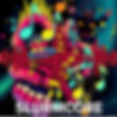 Colorful collage featuring chaotic music notes and distorted vocal waveforms, representing the Slurmcore genre